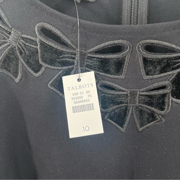 TALBOTS Dress Size 10 Bow Embroidered Cut Out Velvet Ponte Knit A-Line NWT Black - Picture 5 of 12